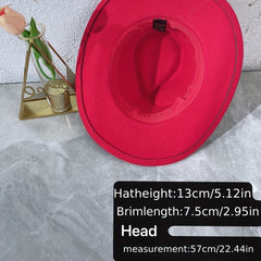 Red Rhinestone Fedora Cap Wide Brim Hat