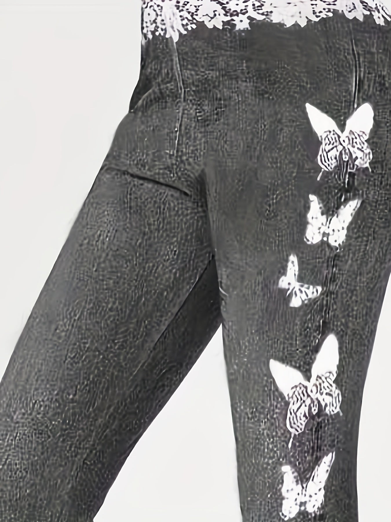  Butterfly & Denim Print Skinny Leggings