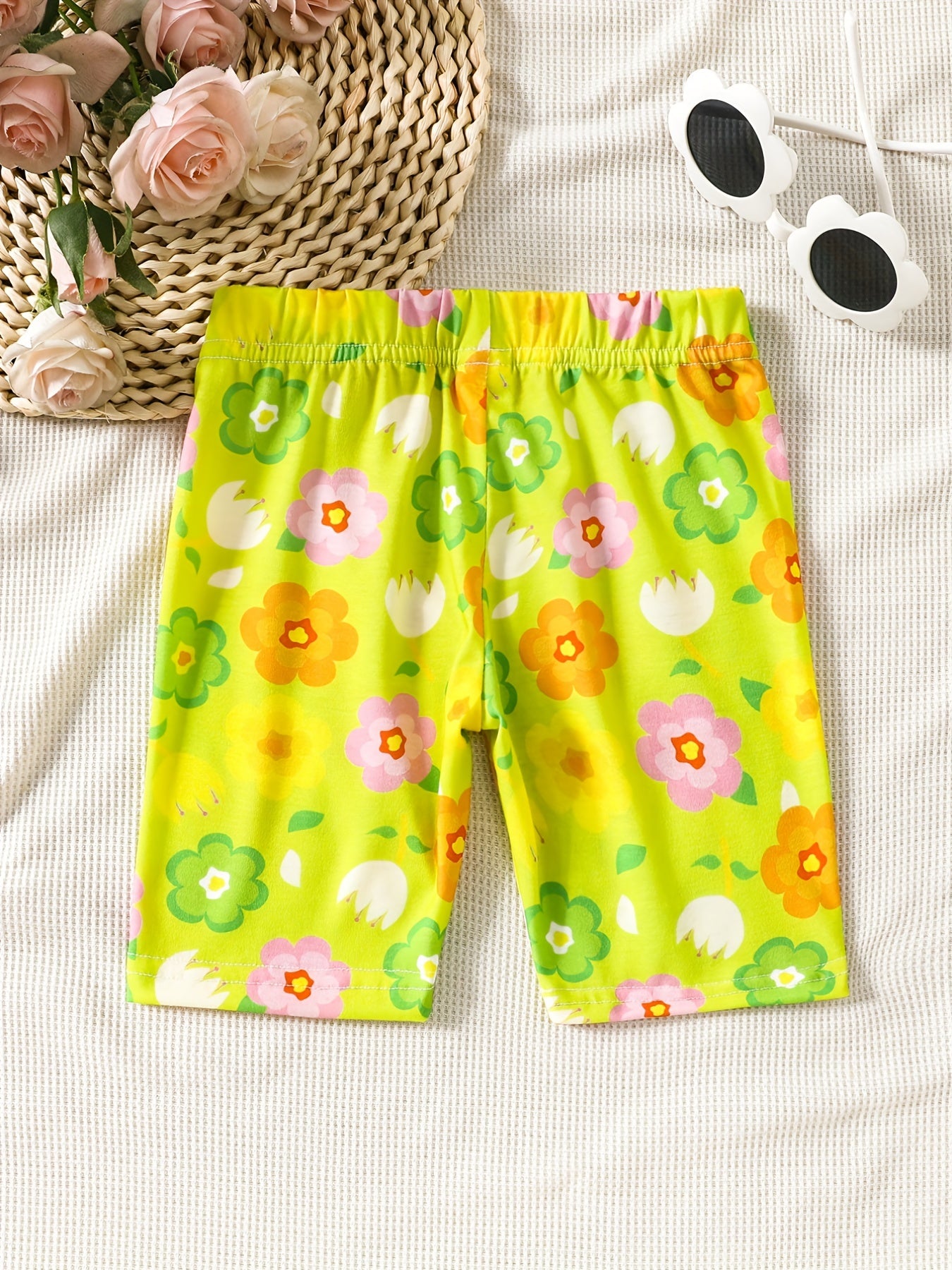 Toddler Girls Colorful Flowers Graphic Biker Shorts