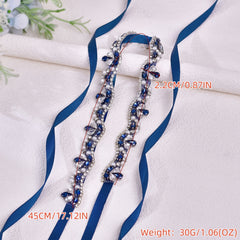 Navy Rhinestone Wedding Sash Beaded Waist Belt Adjustable Fit