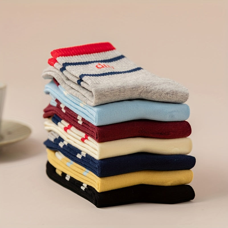 7 Pairs Letter Print Socks Comfy & Breathable Women's Stockings