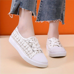 Women's Tweed Flat Sneakers Lace Up Casual Walking Shoes