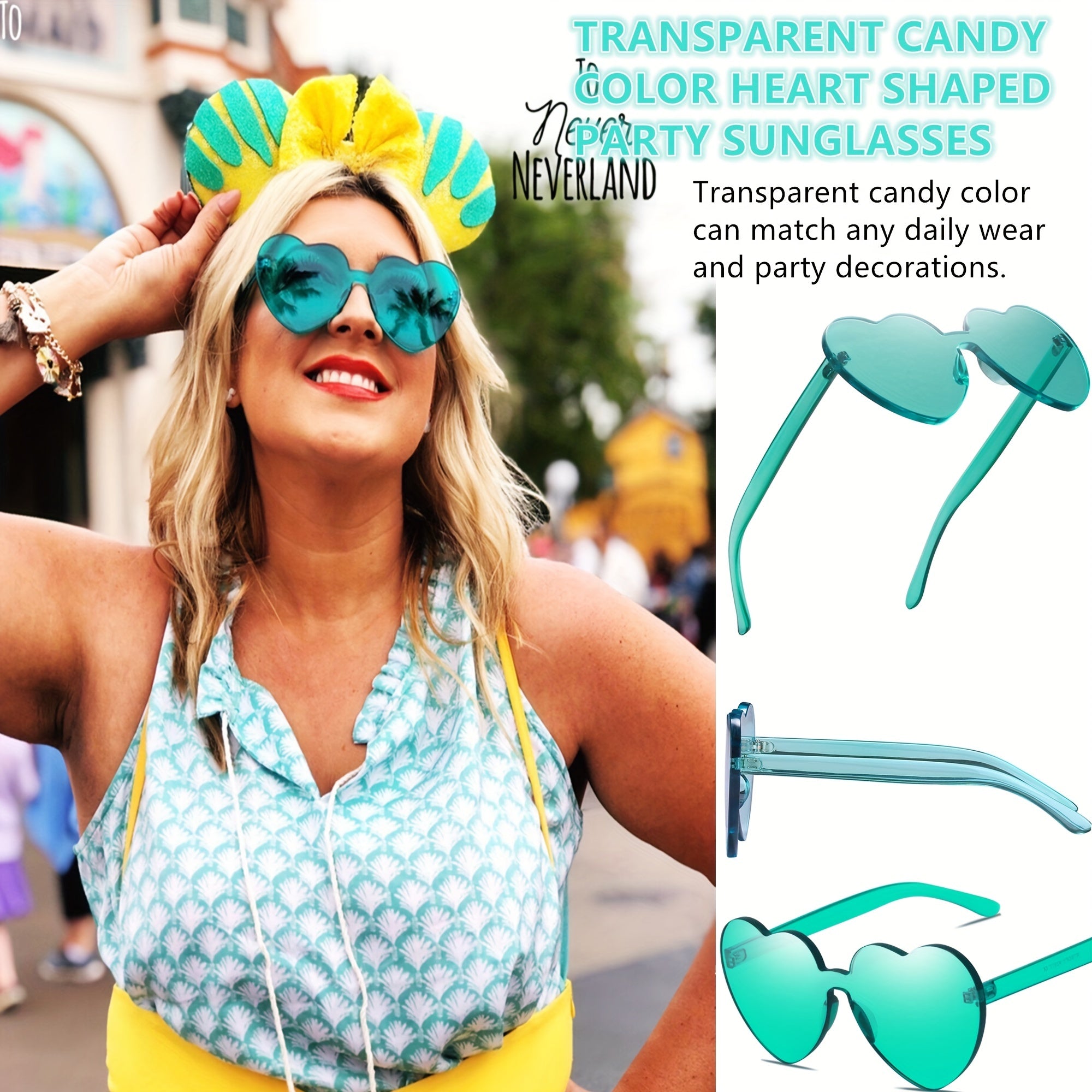 8 Pairs Rimless Sunglasses Heart Shaped Glasses Candy Transparent Eyewear