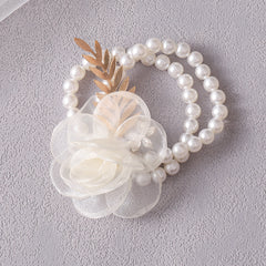 Beige Pearl Flower Bracelet for Bride