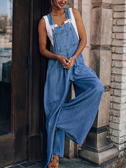 Sleeveless Denim Jumpsuit Casual Suspender Trousers