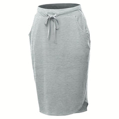  Casual Skirt Women's Plus Solid Elastic Drawstring Slight Stretch