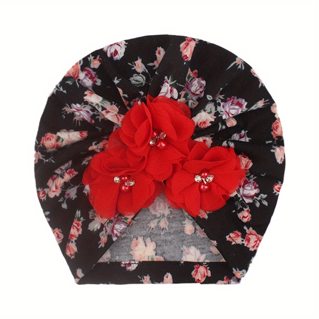 Spring Broken Rhinestone Flower Print Baby Hat