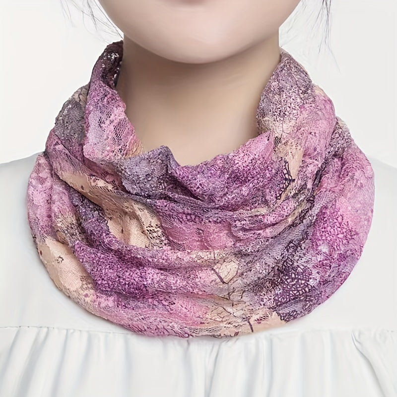 Lace Floral Butterfly Print Scarf Thin Breathable Neck Gaiter Warm Elastic