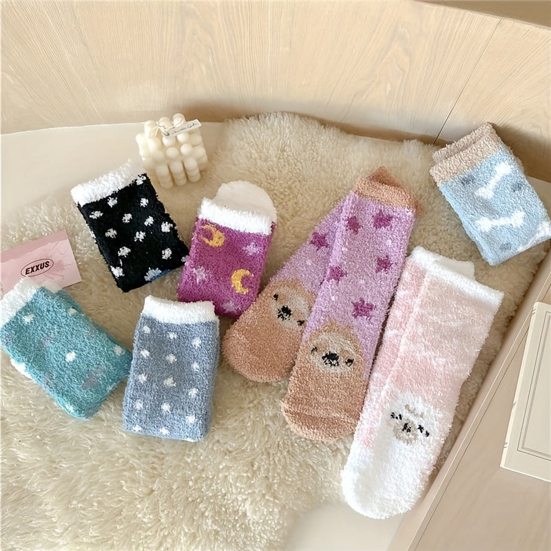 7 Pairs Colorblock Animal Plush Socks Soft Stockings