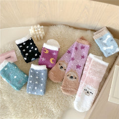 7 Pairs Colorblock Animal Plush Socks Soft Stockings