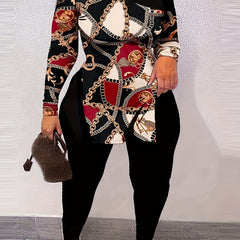  Chain Print One Shoulder Top & Leggings Set