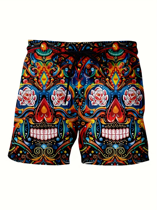 Men's Skull Sketch Drawstring Shorts for Outdoor Activities