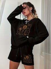  Halloween 2pcs Set Graphic Sweatshirt & Shorts Outfit