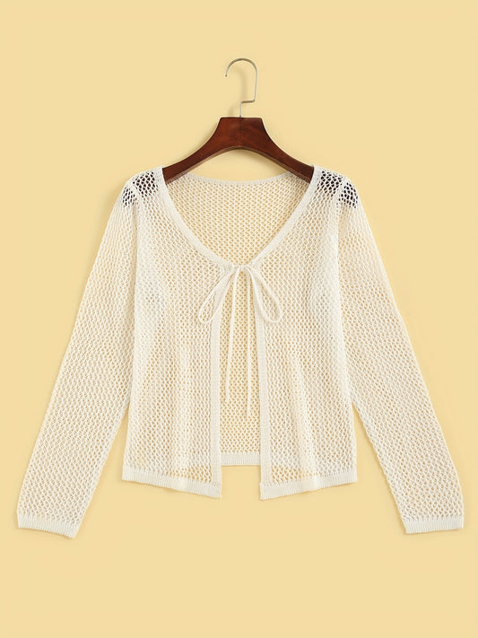 Crochet Coverup Tie Front Long Sleeve Cardigan