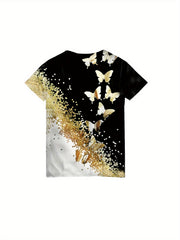 Girls 3D Butterfly & Sequin Print Graphic T-Shirt Short Sleeve Summer Top