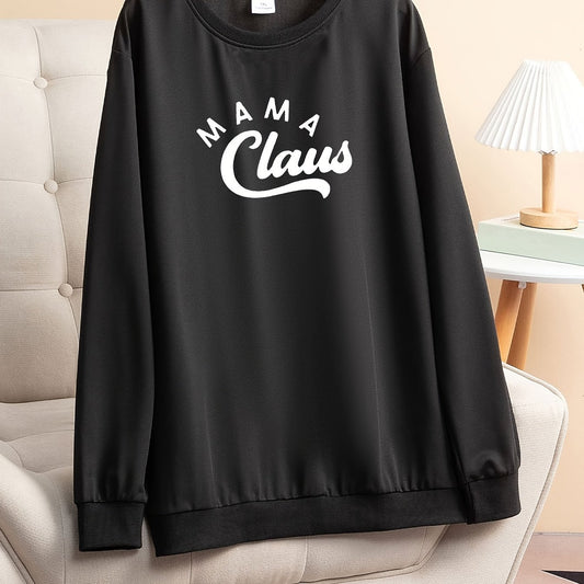  Lounge Top Women's Plus Letter Print Long Sleeve Round Neck