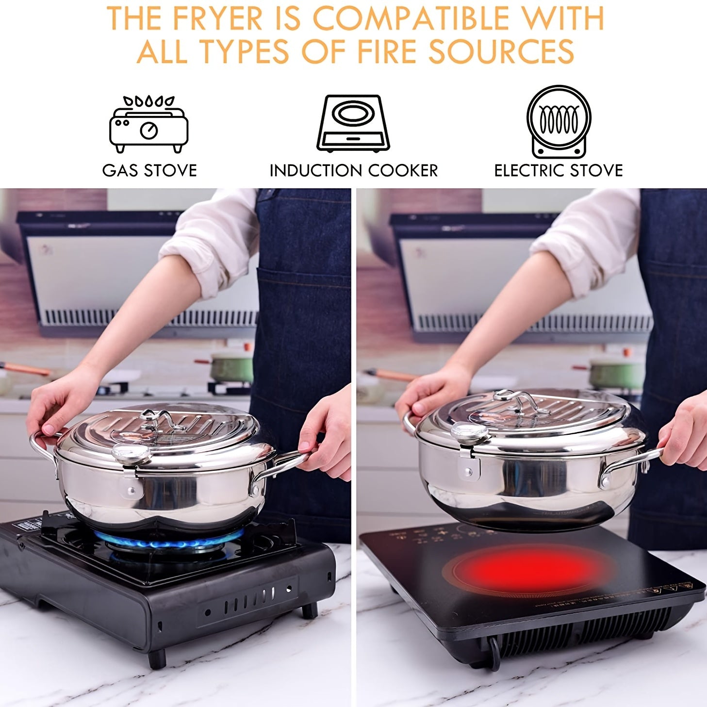 Japanese Tempura Fryer with Thermometer - Stainless Steel