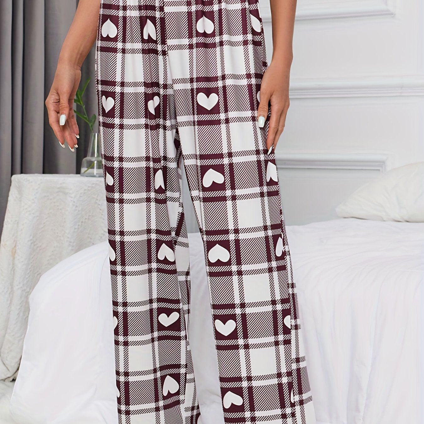Plaid Print Lounge Bottoms Elastic Waist Lounge Pants Women's Sleepwear