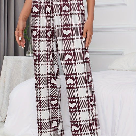 Plaid Print Lounge Bottoms Elastic Waist Lounge Pants Women's Sleepwear