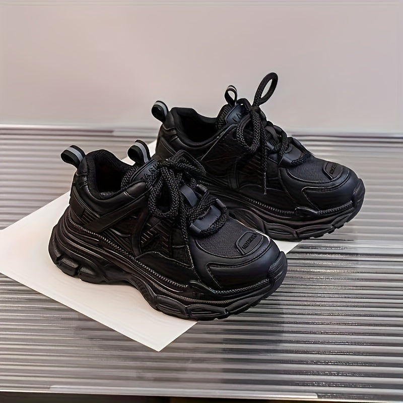 Girl's Chunky Sneakers Breathable Comfy Lace Up Shoes