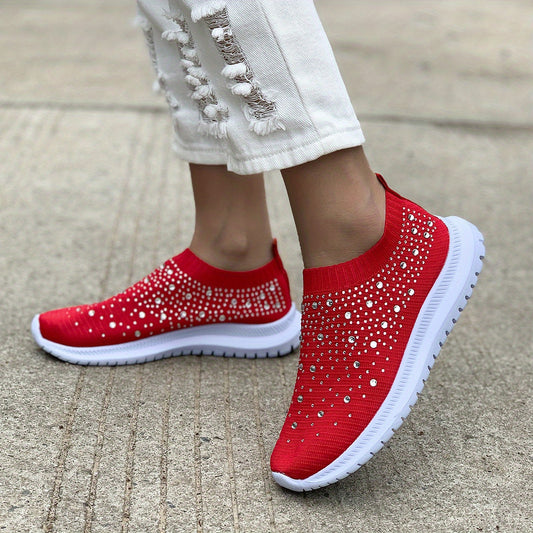 Women's Rhinestone Slip-On Sock Sneakers Low Top Shoes