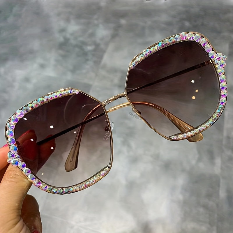 Rhinestone Square Sunglasses Metal Sunshade Eyewear