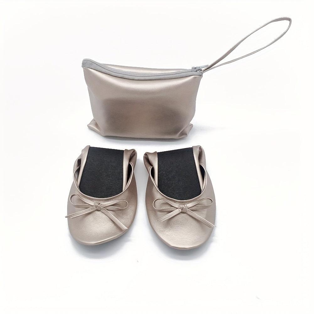 Women's Rollable Ballet Flats Soft Sole Wedding Shoes + Bag