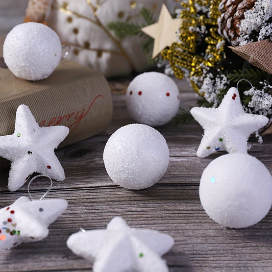 12pcs Star & Round Ball Christmas Tree Ornaments Home Decoration