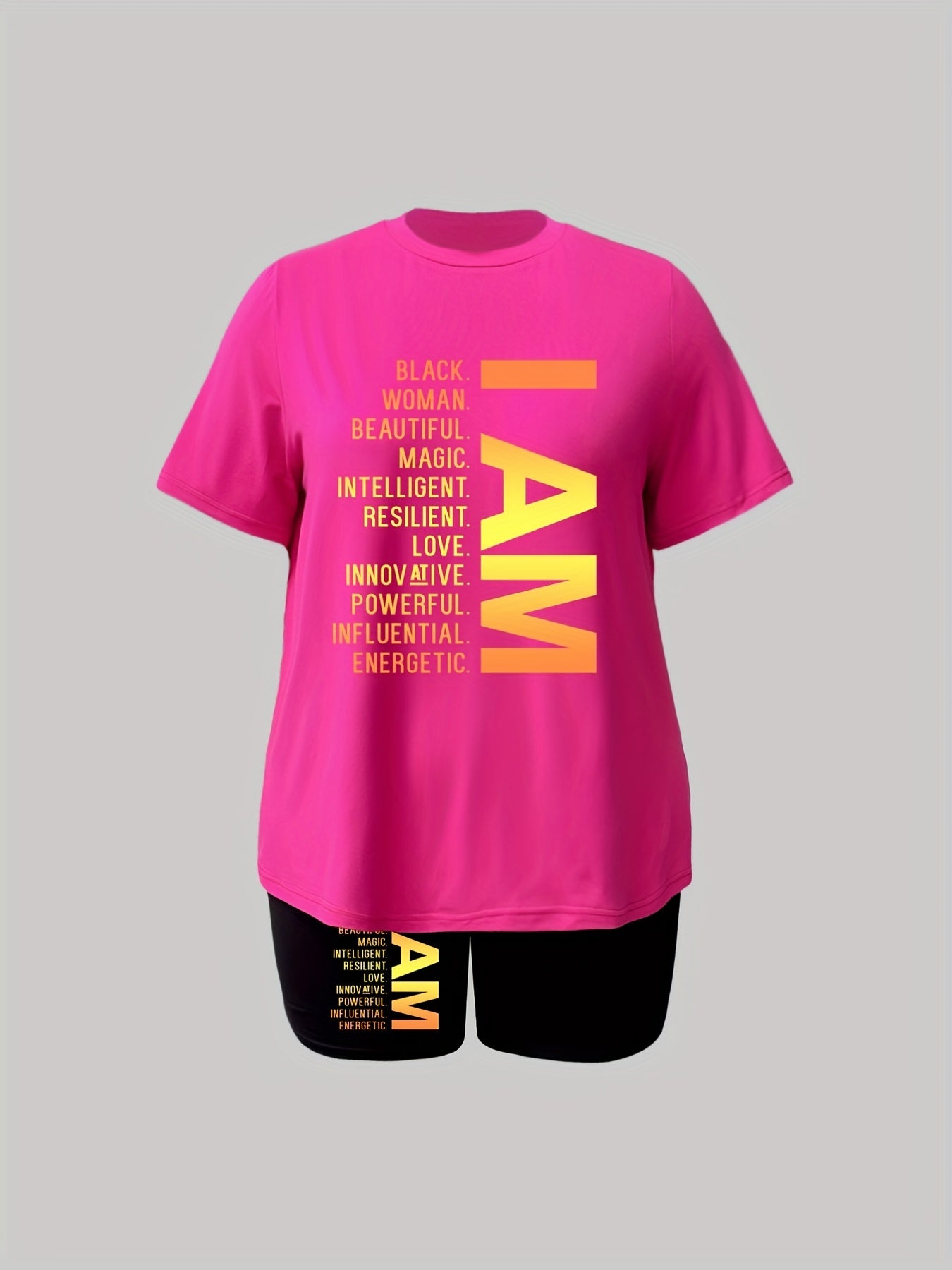  2pcs Set Women's Slogan Tee & Biker Shorts Outfits
