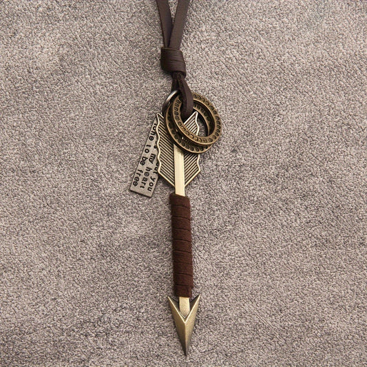 Hip Hop Arrow Keychain Pendant Necklace Zinc Alloy Long Chain Leather Cord