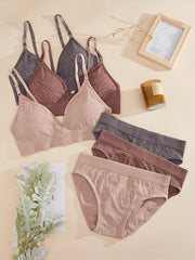 3 Set Wirefree Push Up Bra & Panties Lingerie