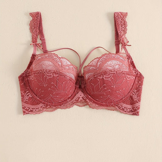  Sexy Bra Women's Plus Contrast Lace Full Coverage Underwire Bra