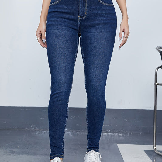 Solid Button Fly High Rise Skinny Jeans