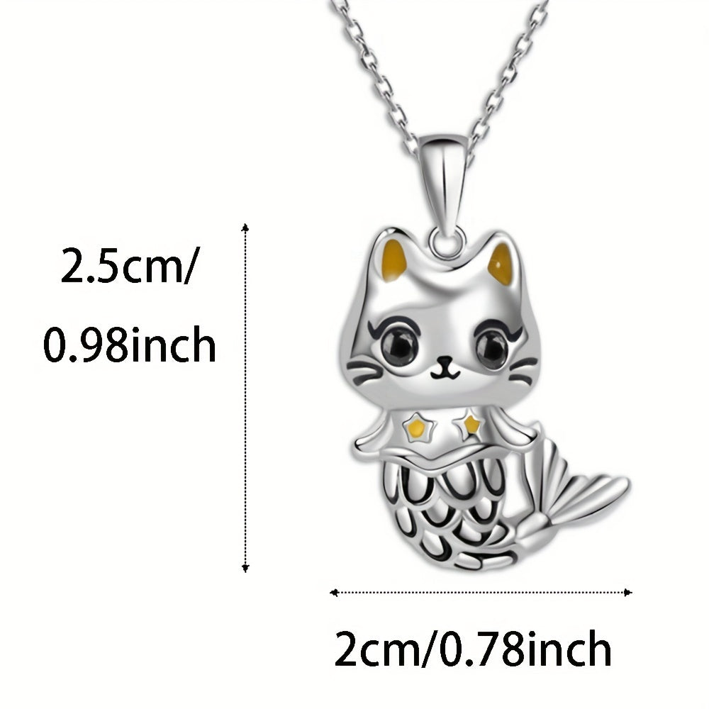 Mermaid Kitten Pendant Necklace Charm Women's Jewelry