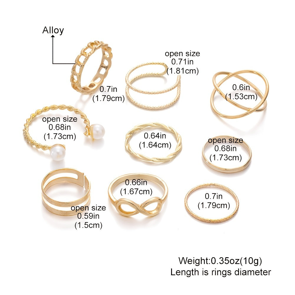 Geometric Cross Pearl Ring Set Women's Jewelry
