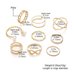 Geometric Cross Pearl Ring Set Women's Jewelry