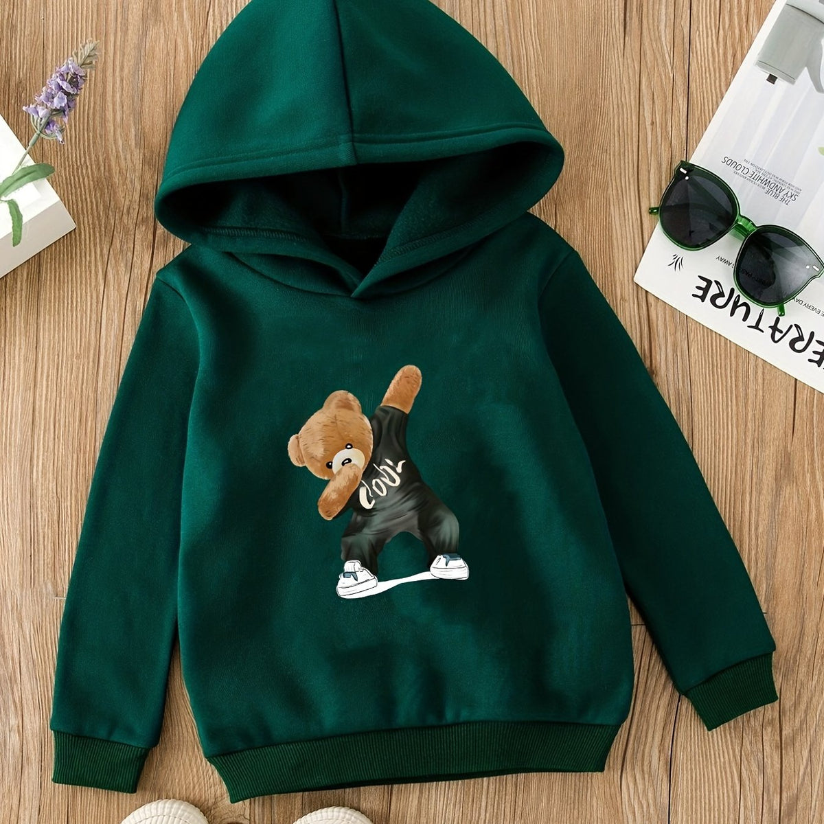 Teddy Bear Print Hoodie Boy's Casual Graphic Pullover Hoodie