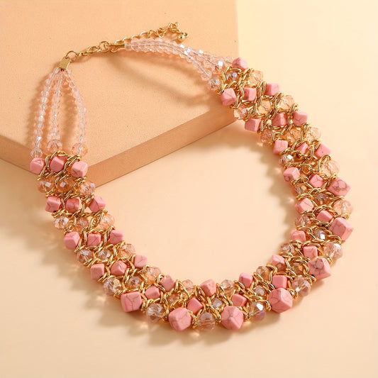 Crystal & Turquoise Cube Necklace Chunky Chain Jewelry