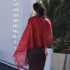 Large Jacquard Flower Lace Shawl - Elegant Hollow Cape for Party or Wedding