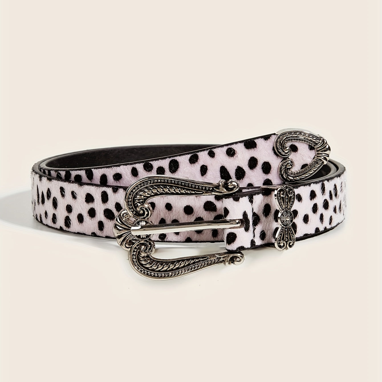 Vintage Carved Buckle Belt PU Leopard Print Western Cowgirl Belt
