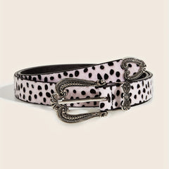 Vintage Carved Buckle Belt PU Leopard Print Western Cowgirl Belt