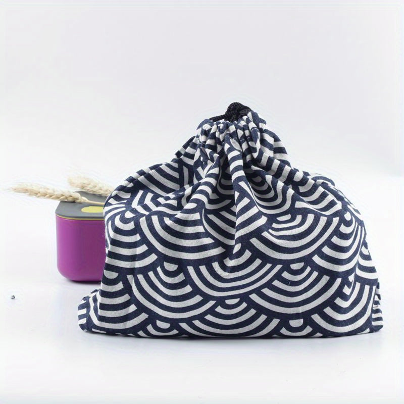 Japanese Style Bento Box Bag Linen Drawstring Lunch Bag