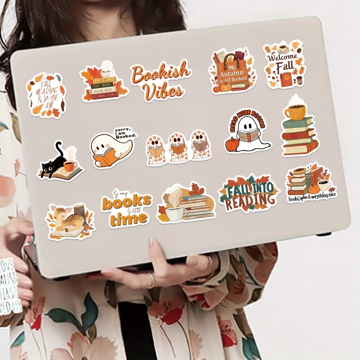 50pcs Bookish Fall Stickers Cartoon Book Nerd Decals Adhesive Paper Stick