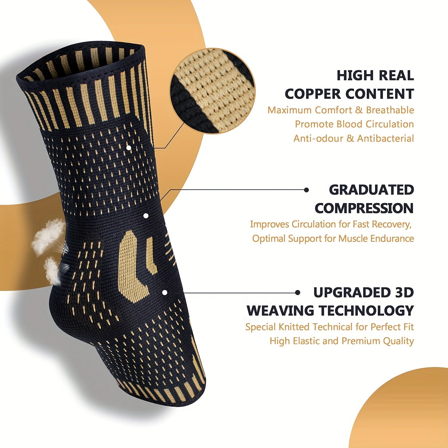 Copper Ankle Brace Support, 1 Pair Compression Sleeve Socks