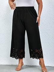  Pants Women's Plus Solid Scallop Trim Elastic High Rise