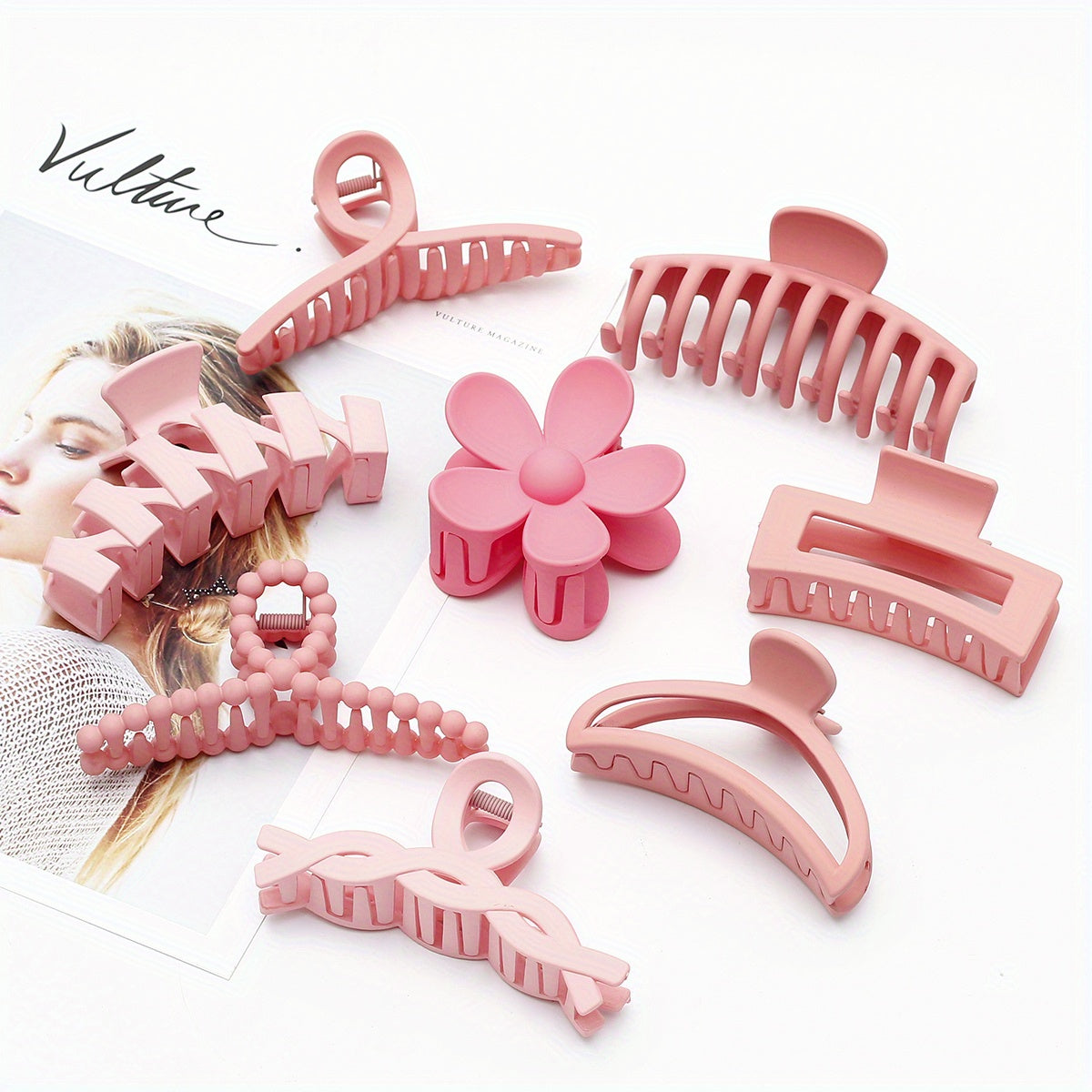 8pcs Solid Hair Claw Shark Clip Ponytail Holder Jaw Clip Non-slip for Women
