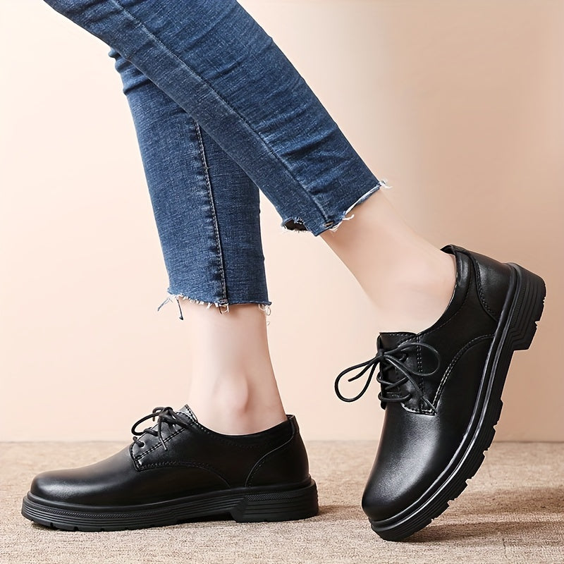 Women's Patent Leather Loafers Lace Up Casual British Style Shoes