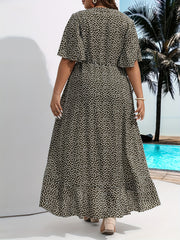  Polka Dot Print Flutter Sleeve Maxi Wrap Dress