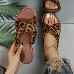 Women's Cross Strap Flat Slippers Open Toe Non Slip Slides