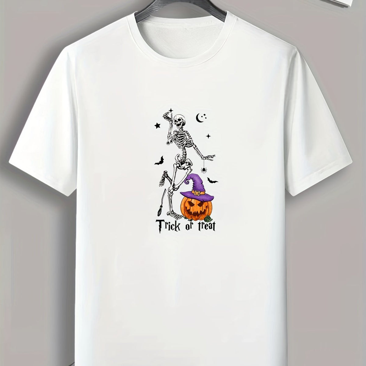 Halloween Skeleton & Pumpkin Pattern Print Men's T-shirt